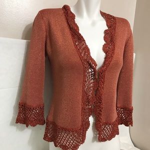 Joseph Bronze Orange Shimmery Lace Collar Cardigan